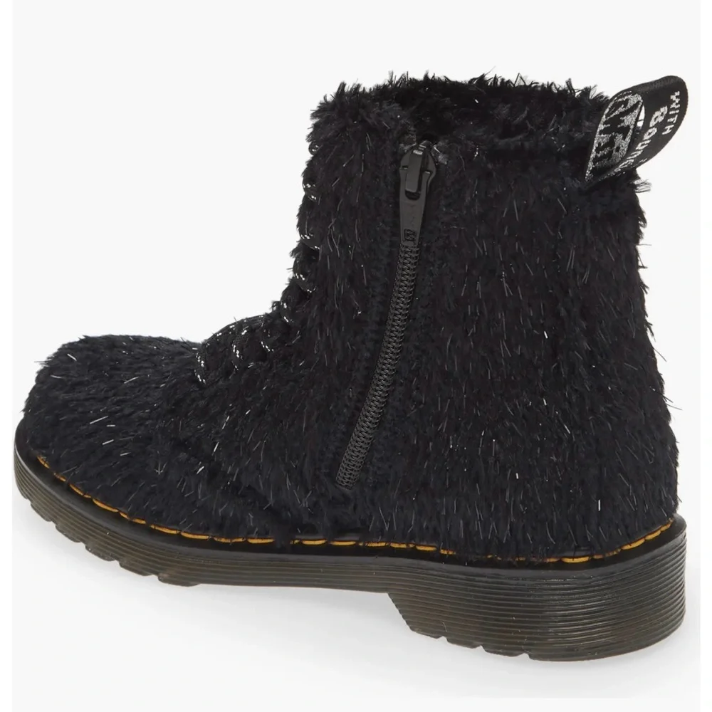 New Dr. Martens 1460 Pascal Black Tinsel Faux Fur Boots Size 4, Youth Kids Shoes